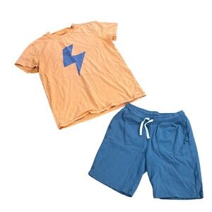 Primary Kids T Shirt Orange Blue Lightning Bolt Set Shorts Size 14‎